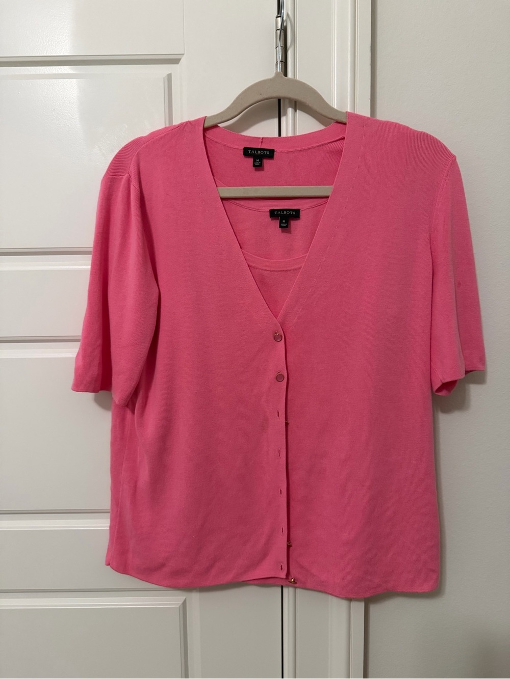 Talbots Hot Pink Short-Sleeve V-Neck Cardigan with Shell